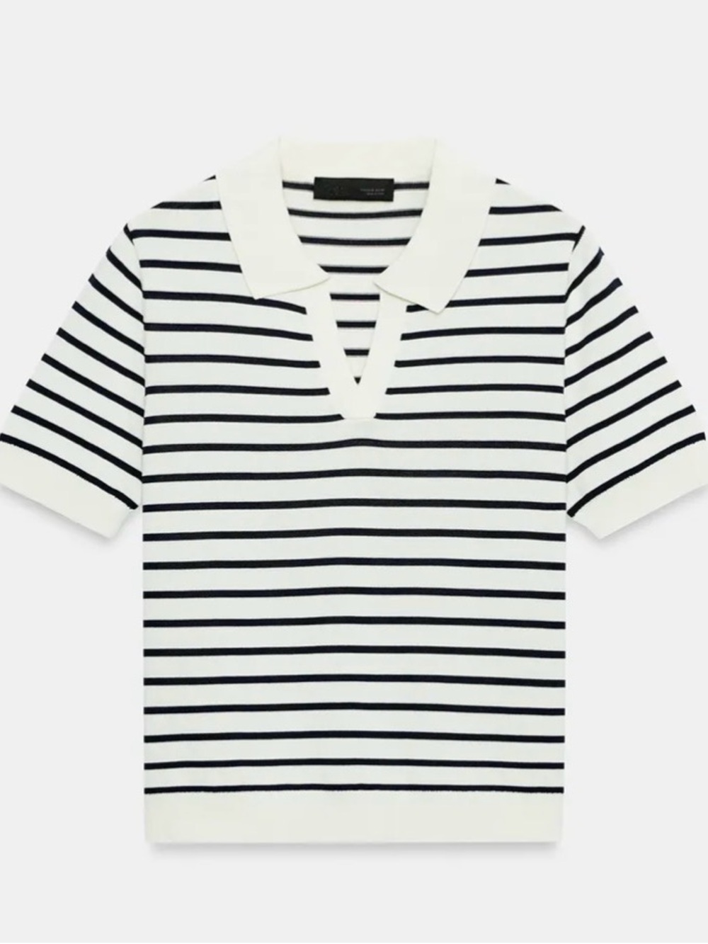 Zara White and Black Striped short sleeve Polo Knit Top